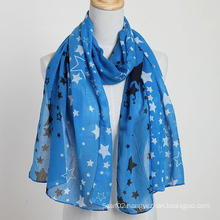 New Style Big Size Brand New Voile Star Scarf Color Blue Fashion Shawls, Lady Scarf, Polyester Scarf